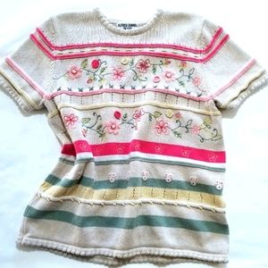 Alfred Dunner Petite Floral Vintage Knit Shirt Top